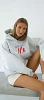 Kadın Oversize Sweatshirt Hoodie Hot & Spicy Baskılı Gri – Kapüşonlu, 3 İplik Şardonlu Polar