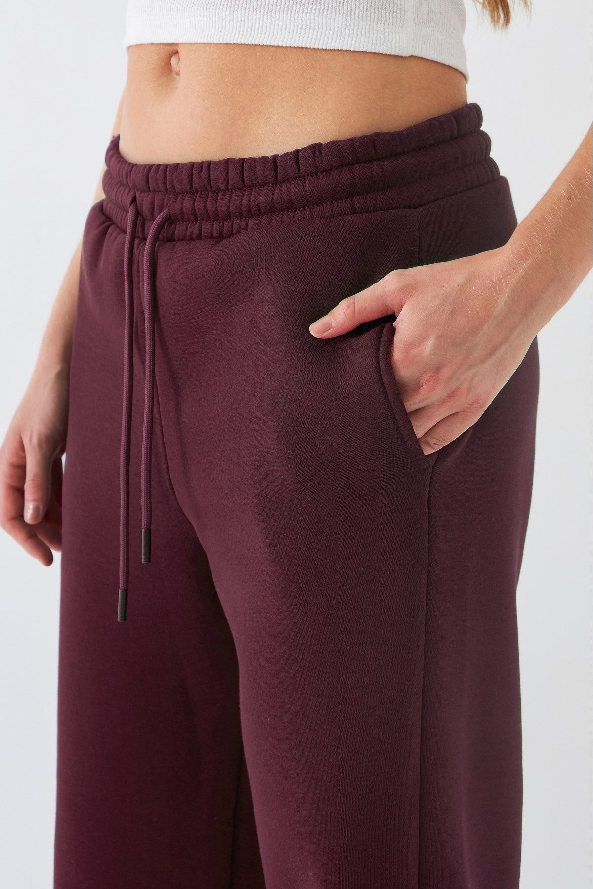 Oversize Unisex Eşofman Altı Bordo – 3 İplik Şardonlu, Paça-Bel Lastikli, Cepli, Modern Rahat Kesim