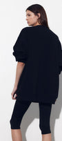Siyah Bisiklet Yaka İçi Polar Jardin Du Village Yazı Baskılı Oversize Sweatshirt