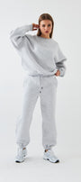 Unisex Oversize Sweatshirt Basic Gri – Bisiklet Yaka, 3 İplik Şardonlu Polar