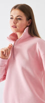 Unisex Oversize Eşofman Takımı Basic Pembe – Fermuarlı Dik Yaka, Lastikli Paça, 3 İplik Polar