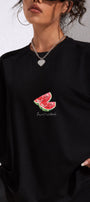 Kadın Oversize Tişört Watermelon Mood Baskılı Siyah – Bisiklet Yaka, Rahat Kalıp, %100 Pamuk