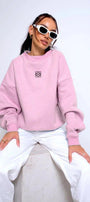 Pembe Unisex Loewe Yüksek Baskı Bisiklet Yaka Oversize Sweatshirt