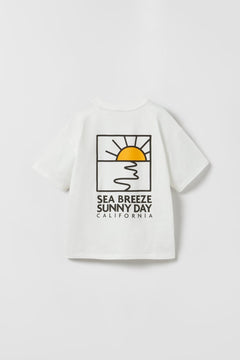 Sea Breeze Sunny Day California Yazılı Güneş Tasarım Baskılı Beyaz Çocuk T-Shirt