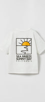  Sea Breeze Sunny Day California Yazılı Güneş Tasarım Baskılı Beyaz Çocuk T-Shirt