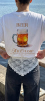Unisex Oversize Tişört BEER Baskılı Beyaz – Bisiklet Yaka, Rahat Kalıp, %100 Pamuk