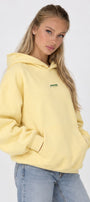 Kadın Oversize Hoodie Amore Baskılı Sarı – Kapüşonlu, Kanguru Cepli, 3 İplik Şardonlu Polar