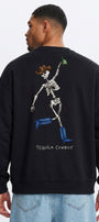 Erkek Oversize Sweatshirt Western Spirit Baskılı Siyah – Bisiklet Yaka, 3 İplik Şardonlu Polar