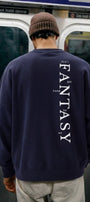 Erkek Oversize Sweatshirt Fantasy Back Baskılı Lacivert– Bisiklet Yaka, 3 İplik Şardonlu Polar