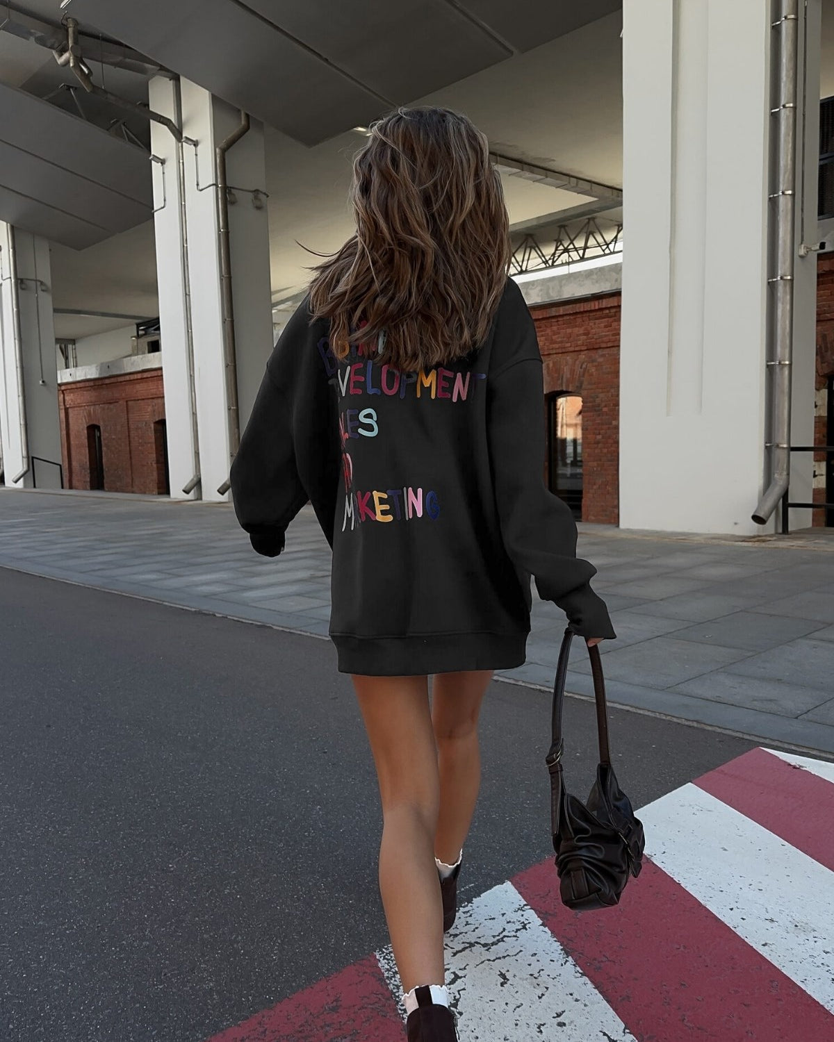Kadın Oversize Sweatshirt Elbise Color Pop Baskılı Füme – Bisiklet Yaka, 3 İplik Şardonlu Polar