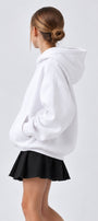 Kız Çocuk Oversize Basic Hoodie Sweatshirt Beyaz – Kapüşonlu, Kanguru Cepli, 3 İplik Polar