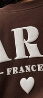 Kadın Oversize Sweatshirt Paris 3D Baskılı Kahverengi – Bisiklet Yaka, Kol ve Sırt Baskılı, 3 İplik