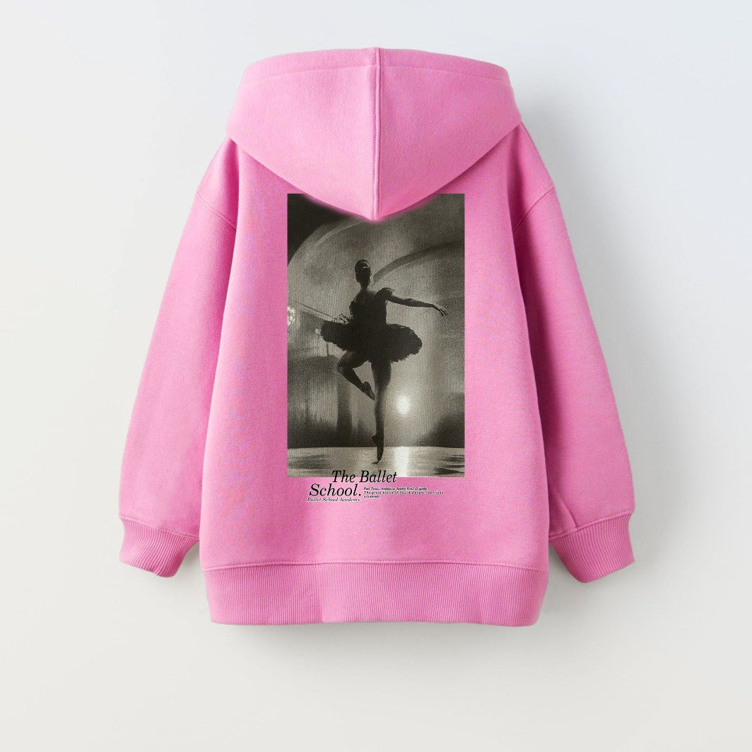 Kapüşonlu İçi Polar The Ballet School Baskılı Pembe Unisex Çocuk Sweatshirt