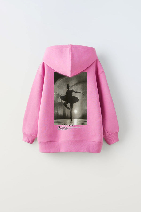 Kapüşonlu İçi Polar The Ballet School Baskılı Pembe Unisex Çocuk Sweatshirt