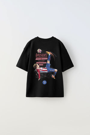 Earned Not Gıven Yazılı Futbol Tasarım Baskılı Siyah Çocuk T-shirt