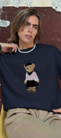 Kadın Oversize Sweatshirt Ballerina Bear Baskılı Lacivert– Bisiklet Yaka, 3 İplik Şardonlu Polar