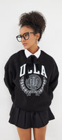Ucla Yazı Baskılı Bisiklet Yaka İçi Polar Oversize Kesim Unisex Siyah Sweatshirt