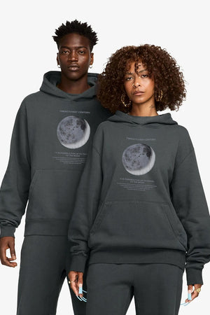 Kapüşonlu İçi Polar Moon Baskılı Füme Unisex Hoodie Sweatshirt