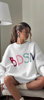 Kadın Oversize Sweatshirt Elbise Color Pop Baskılı Beyaz – Bisiklet Yaka, 3 İplik Şardonlu Polar