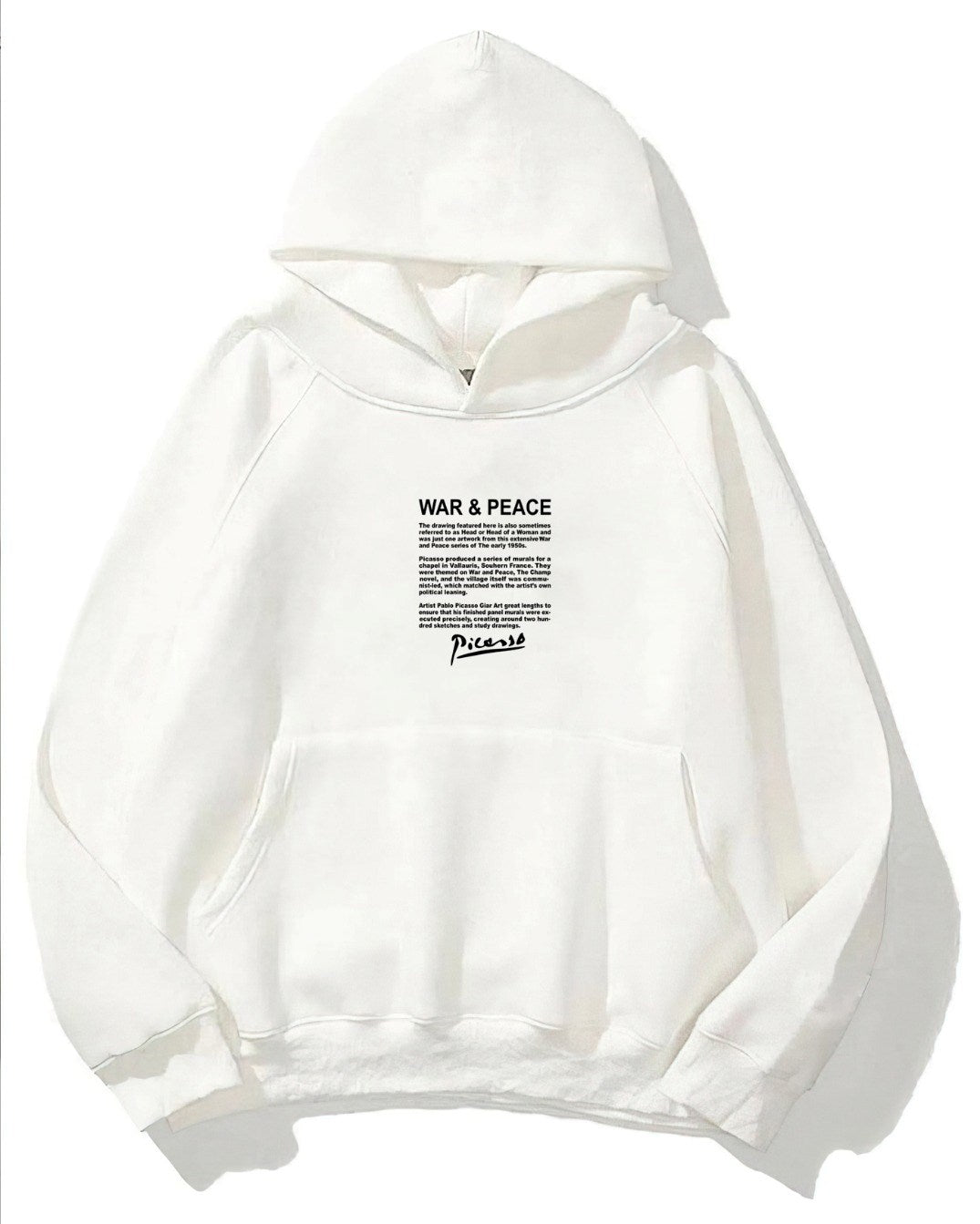 Kapüşonlu İçi Polar War & Peace Baskılı Beyaz Unisex Hoodie Sweatshirt