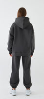  Oversize Unisex Sweatshirt Hoodie Füme – Kapüşonlu, 3 İplik Şardonlu Polar, Kanguru Cepli, Basic