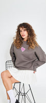 Füme Bisiklet Yaka Kadın No Fear Ön ve Baskılı Oversize Sweatshirt