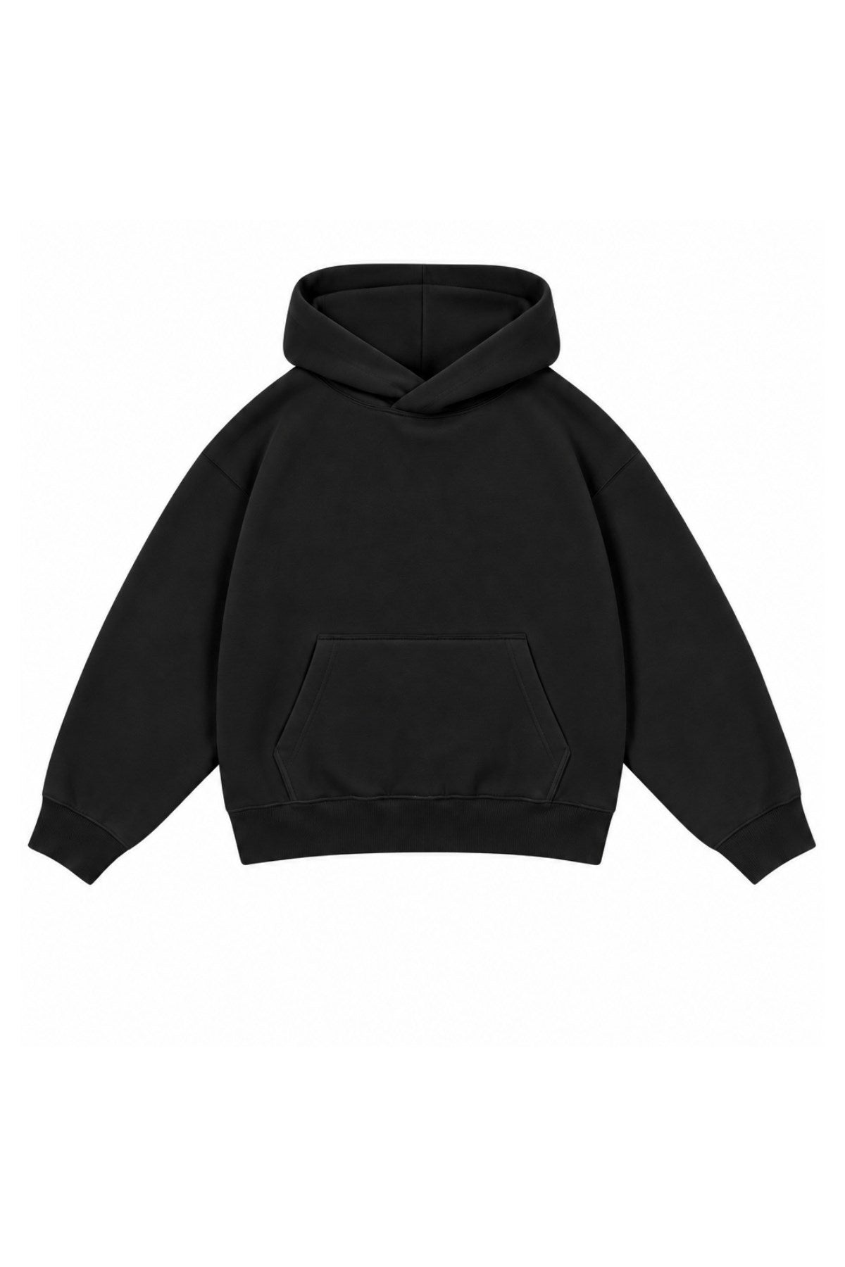 Kız Çocuk Oversize Basic Hoodie Sweatshirt Siyah – Kapüşonlu, Kanguru Cepli, 3 İplik Polar