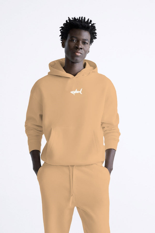 Kapüşonlu İçi Polar Shark Baskılı Bej Oversize Hoodie Sweatshirt