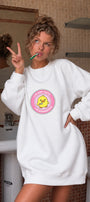 Kadın Oversize Sweatshirt Elbise Dangerous Chick Baskılı Beyaz – Uzun Boy, 3 İplik Şardonlu Polar