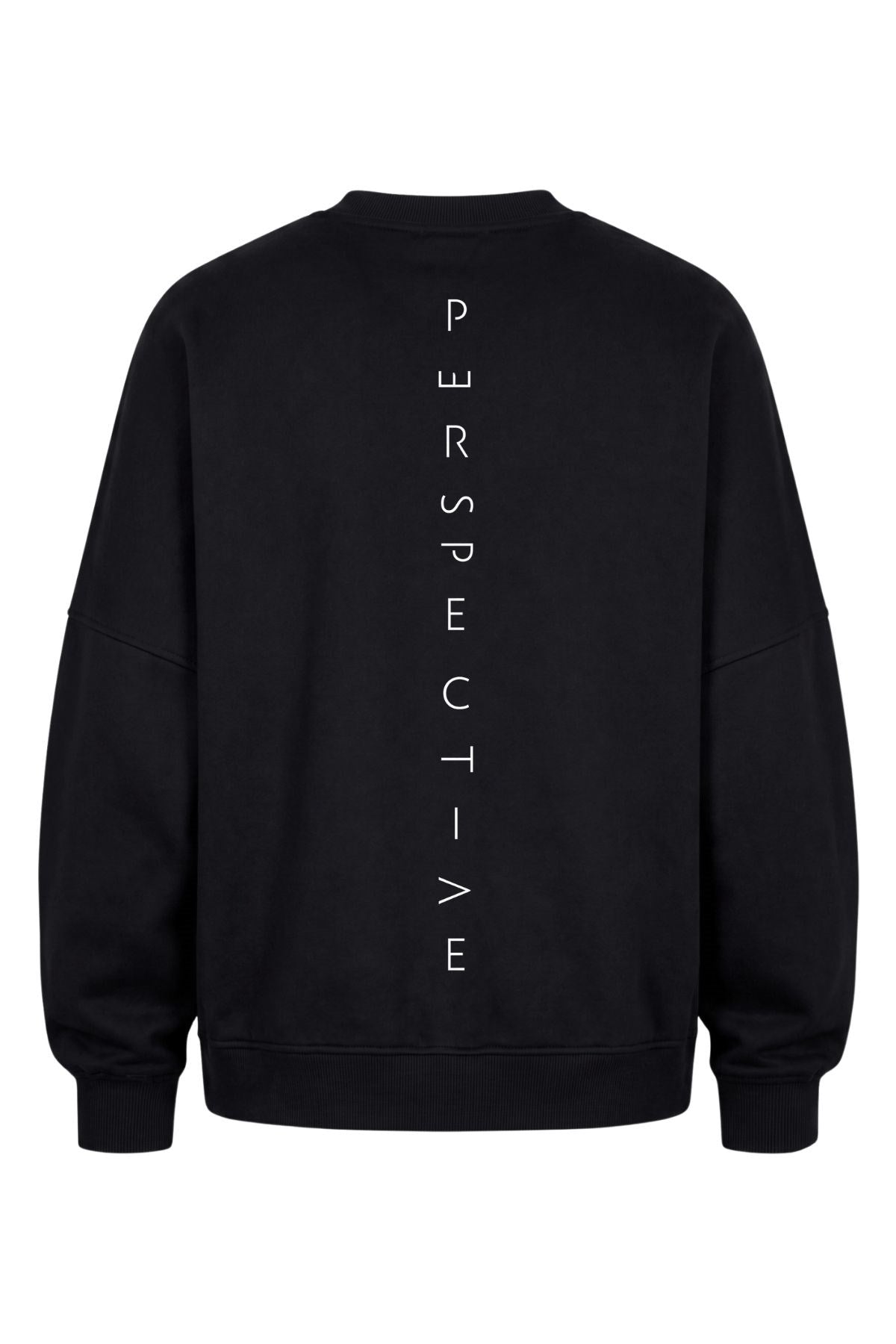 Erkek Oversize Sweatshirt Perspectiv Baskılı Siyah – Bisiklet Yaka, 3 İplik Şardonlu Polar