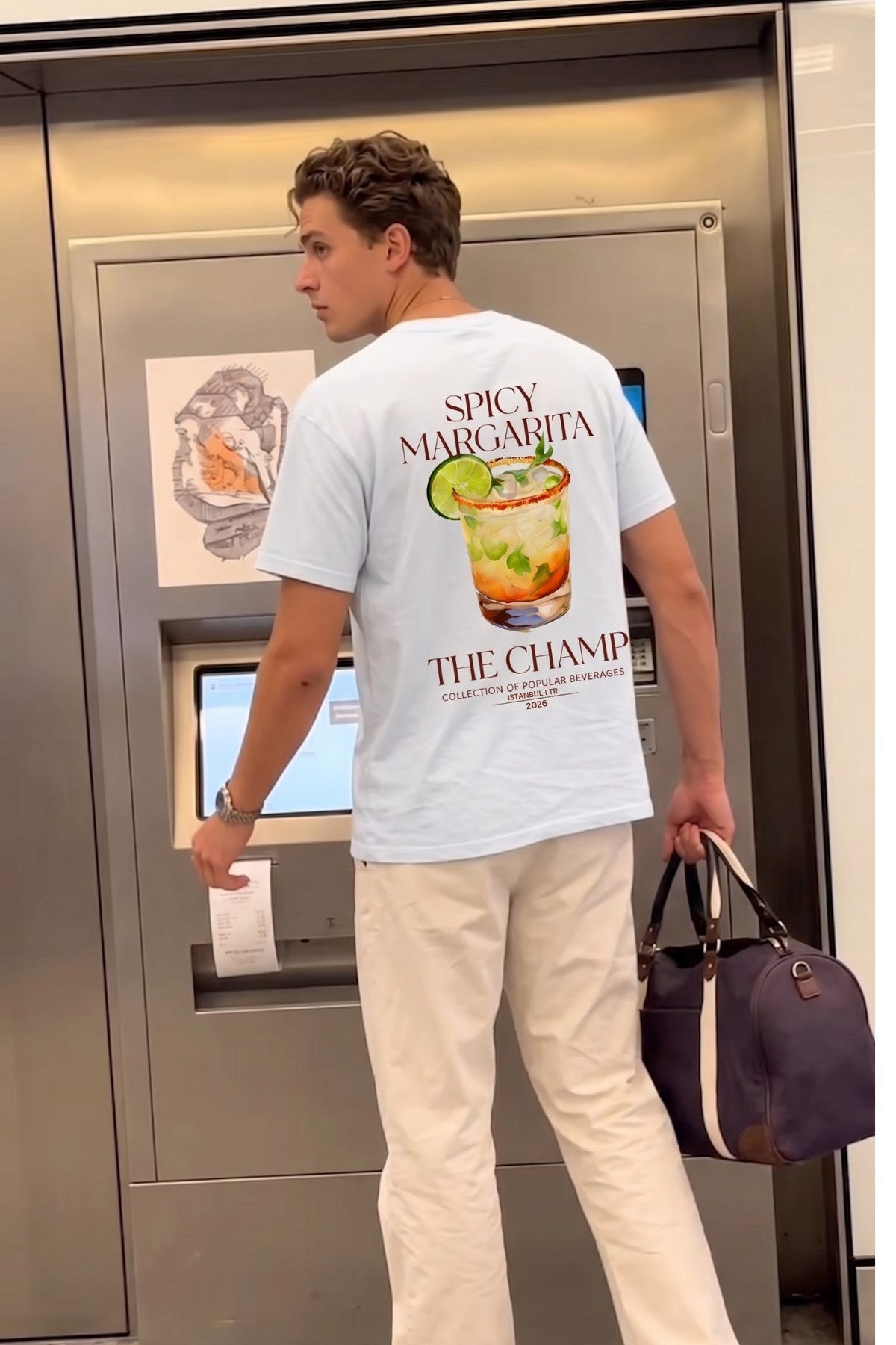 Unisex Oversize Tişört Spicy Margarita Baskılı Beyaz – Bisiklet Yaka, Rahat Kalıp, %100 Pamuk