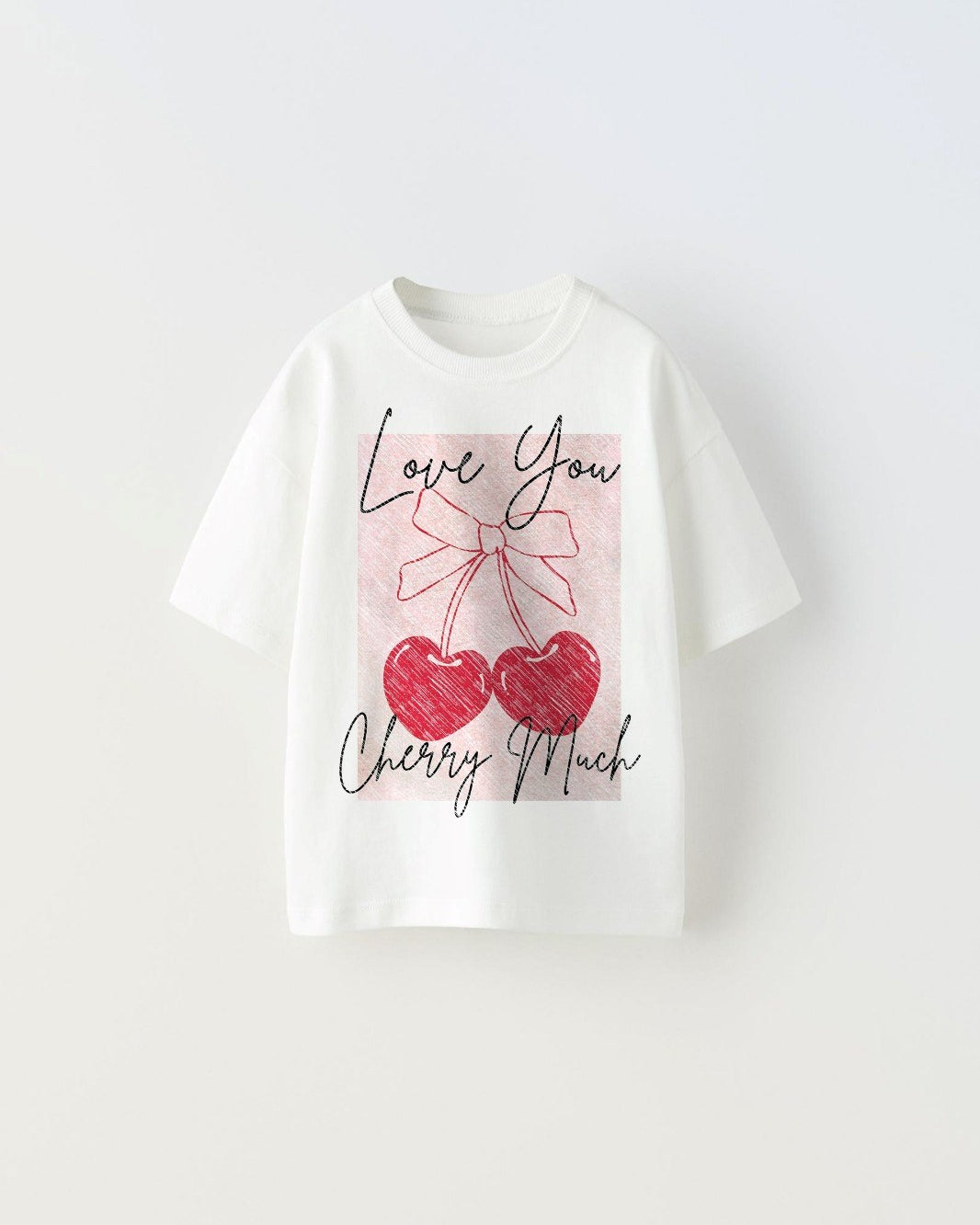 Love You Cherry Much Yazılı Kiraz Tasarım Baskılı Beyaz Çocuk T-shirt