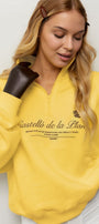 Kadın Oversize Sweatshirt Castelló de la Plana Baskılı Sarı – Yarım Fermuarlı, 3 İplik Polar