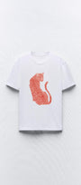Leopar Tasarım Baskılı Beyaz Kadın T-shirt