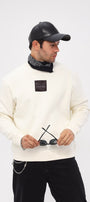 Bisiklet Yaka İçi Polar Syzygy Yazı Baskılı Beyaz Oversize Sweatshirt