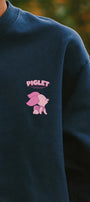 Kadın Oversize Sweatshirt Piglet Dreams Baskılı Lacivert – Bisiklet Yaka, 3 İplik Şardonlu Polar
