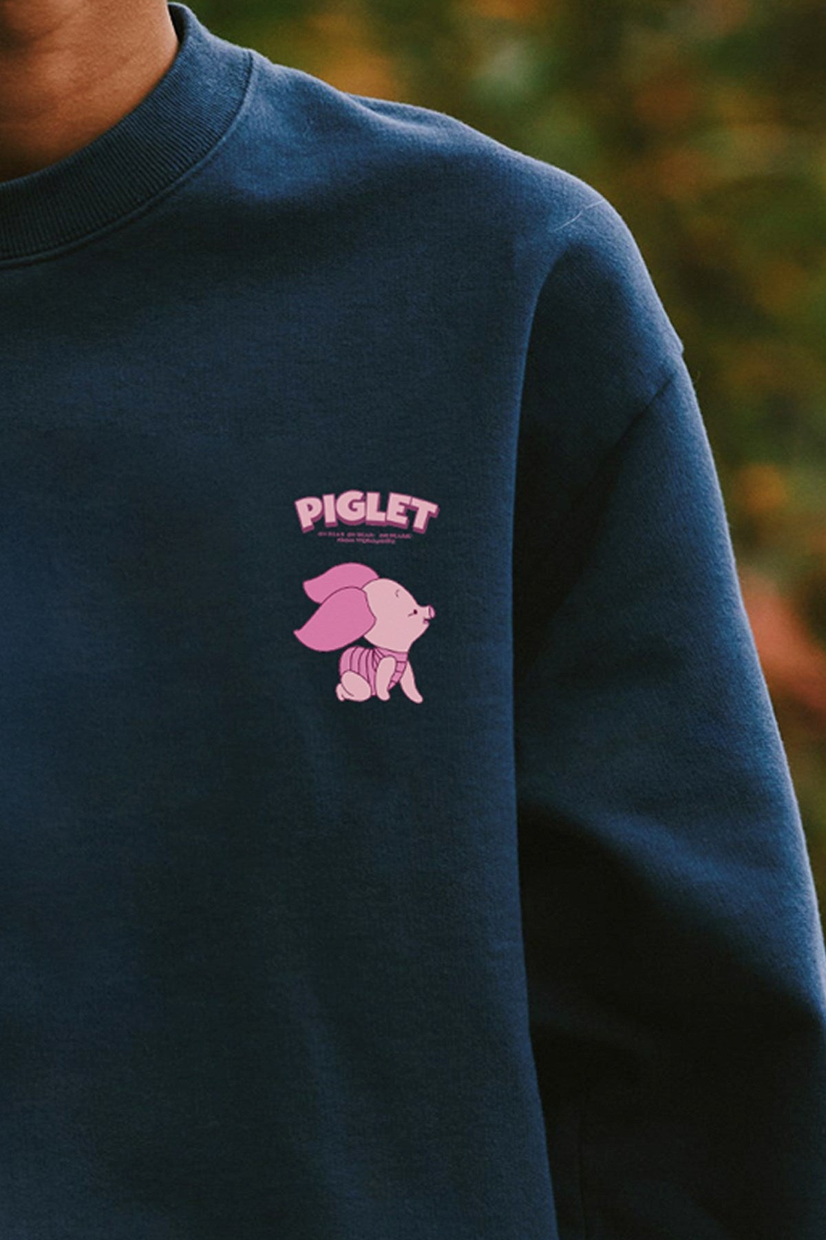 Kadın Oversize Sweatshirt Piglet Dreams Baskılı Lacivert – Bisiklet Yaka, 3 İplik Şardonlu Polar