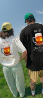 Unisex Oversize Tişört BEER Baskılı Beyaz – Bisiklet Yaka, Rahat Kalıp, %100 Pamuk