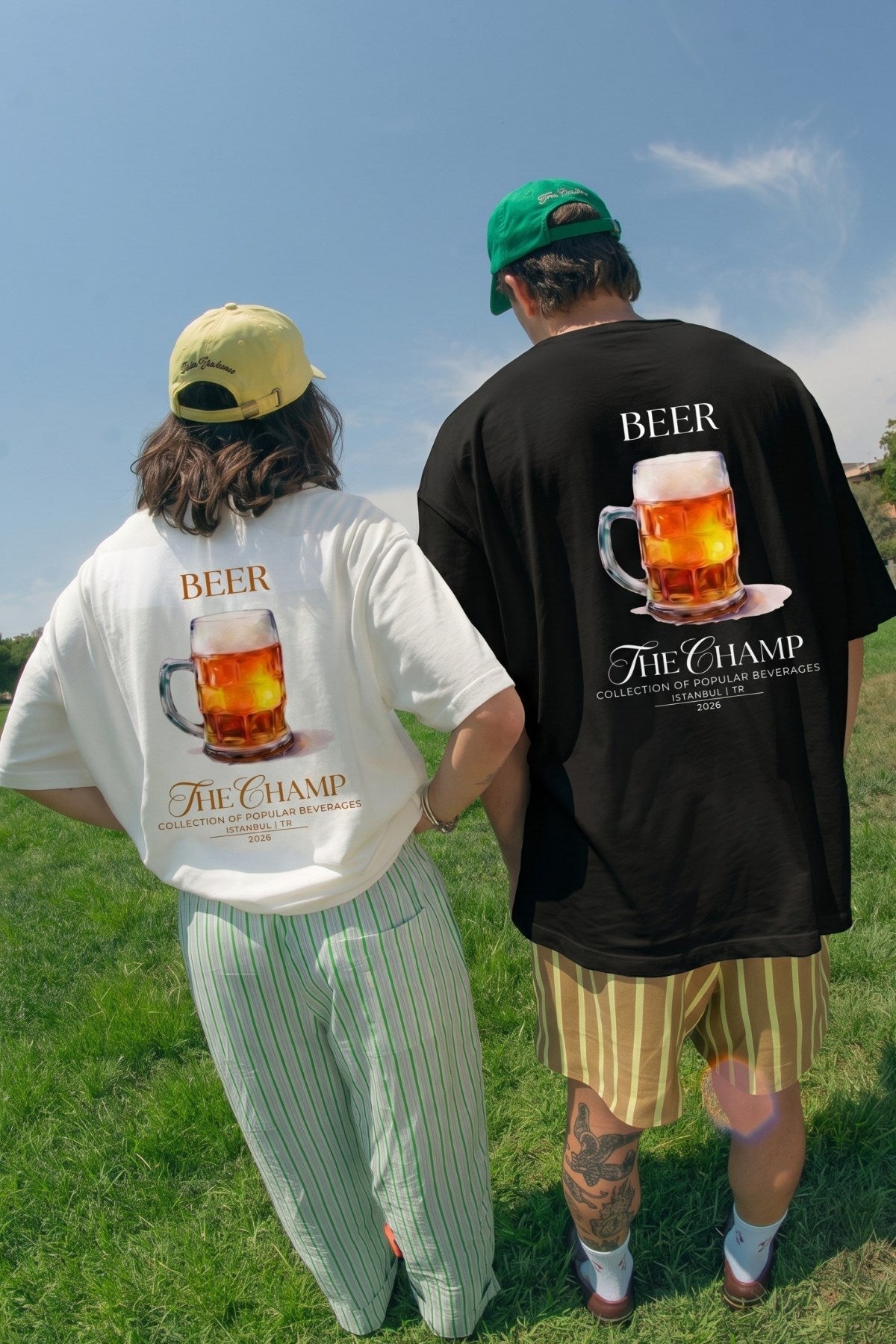Unisex Oversize Tişört BEER Baskılı Beyaz – Bisiklet Yaka, Rahat Kalıp, %100 Pamuk