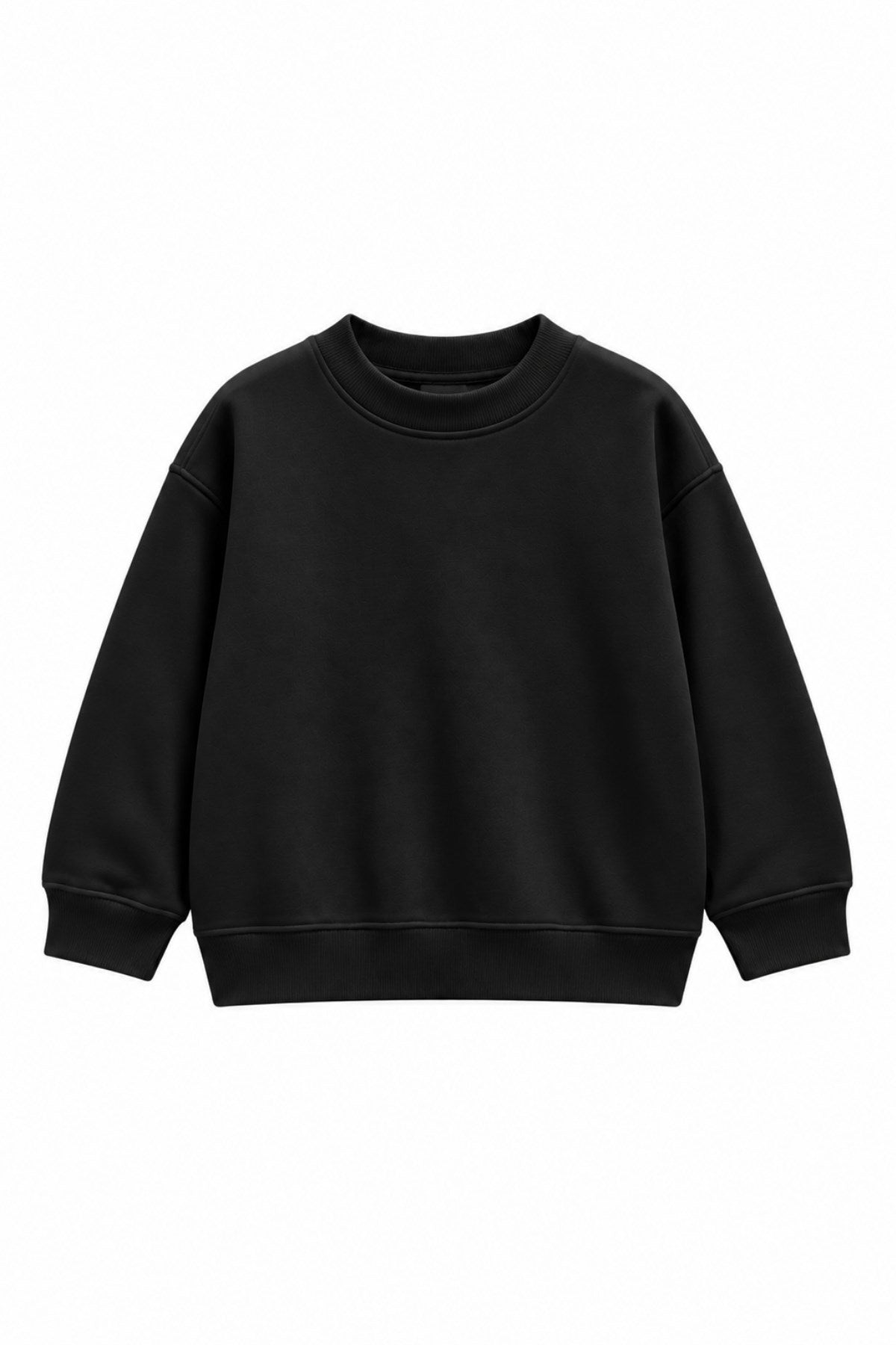 Erkek Çocuk Oversize Sweatshirt Basic Siyah – Bisiklet yaka, 3 iplik şardonlu polar