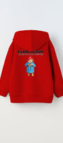Kapüşonlu İçi Polar Paddington Yazılı Ayı Figür Baskılı Kırmızı Unisex Çocuk Hoodie Sweatshirt
