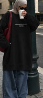Kadın Oversize Sweatshirt Elbise Perfect Man Baskılı Siyah – Bisiklet Yaka, 3 İplik Şardonlu Polar