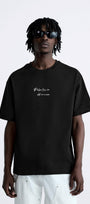  Bisiklet Yaka Palmiye Baskılı Oversize Siyah Erkek T-shirt