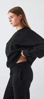 Unisex Oversize Sweatshirt Basic Siyah – Bisiklet Yaka, 3 İplik Şardonlu Polar