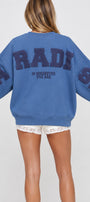 Kadın Oversize Sweatshirt Paradise Varsity Kabartma Baskılı Marine – Bisiklet Yaka, 3 İplik Şardonlu Polar