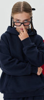 Kız Çocuk Oversize Basic Hoodie Sweatshirt Lacivert – Kapüşonlu, Kanguru Cepli, 3 İplik Polar