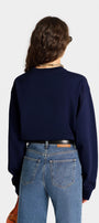 Kadın Oversize Sweatshirt Be Hot Baskılı Lacivert – Bisiklet Yaka, 3 İplik Şardonlu Polar