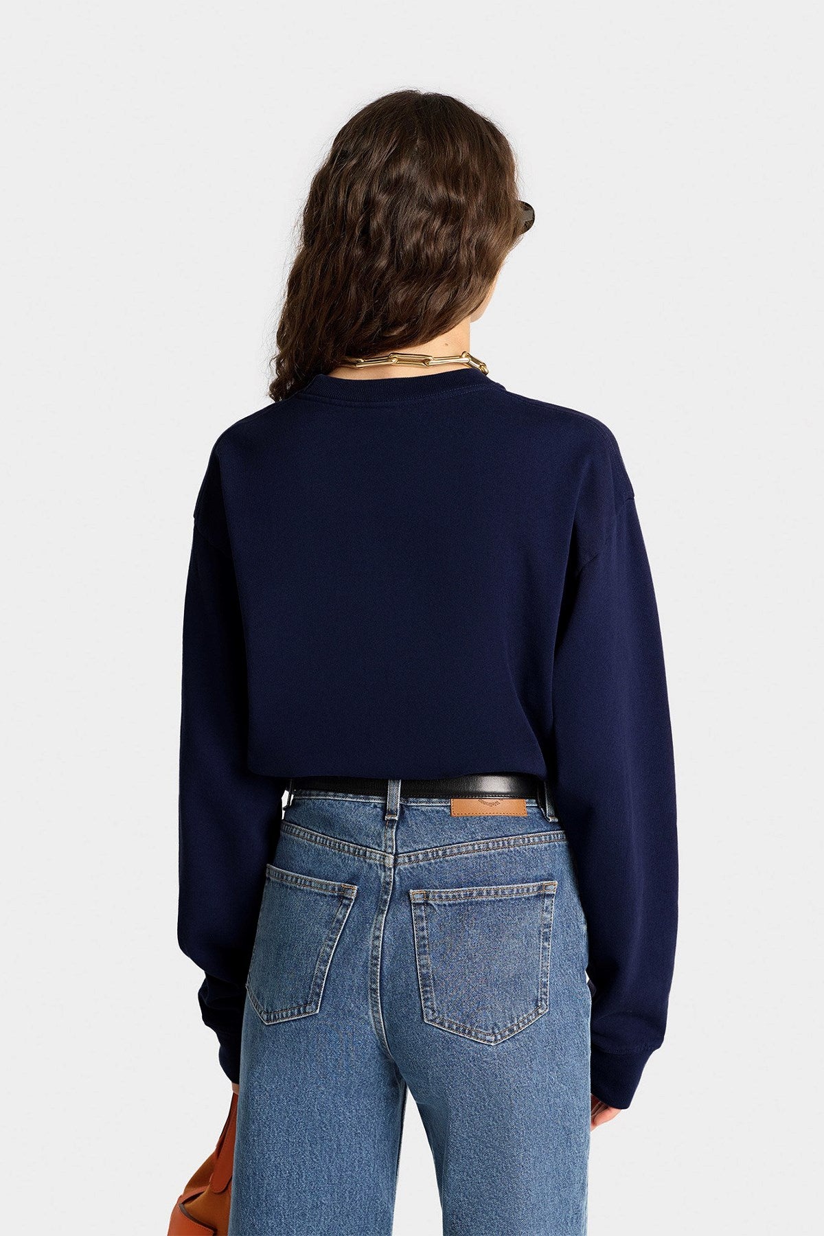 Kadın Oversize Sweatshirt Be Hot Baskılı Lacivert – Bisiklet Yaka, 3 İplik Şardonlu Polar
