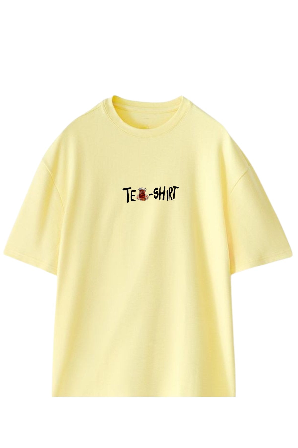 Kadın Oversize Tişört Tea-Shirt Baskılı Sarı – Bisiklet Yaka, Rahat Kalıp, %100 Pamuk