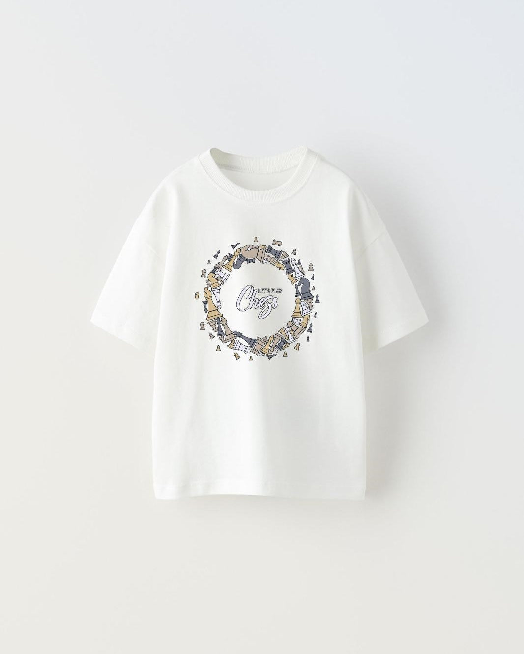 Let's Play Chess Yazılı Dönen Satranç  Tasarım Baskılı Beyaz Çocuk T-Shirt